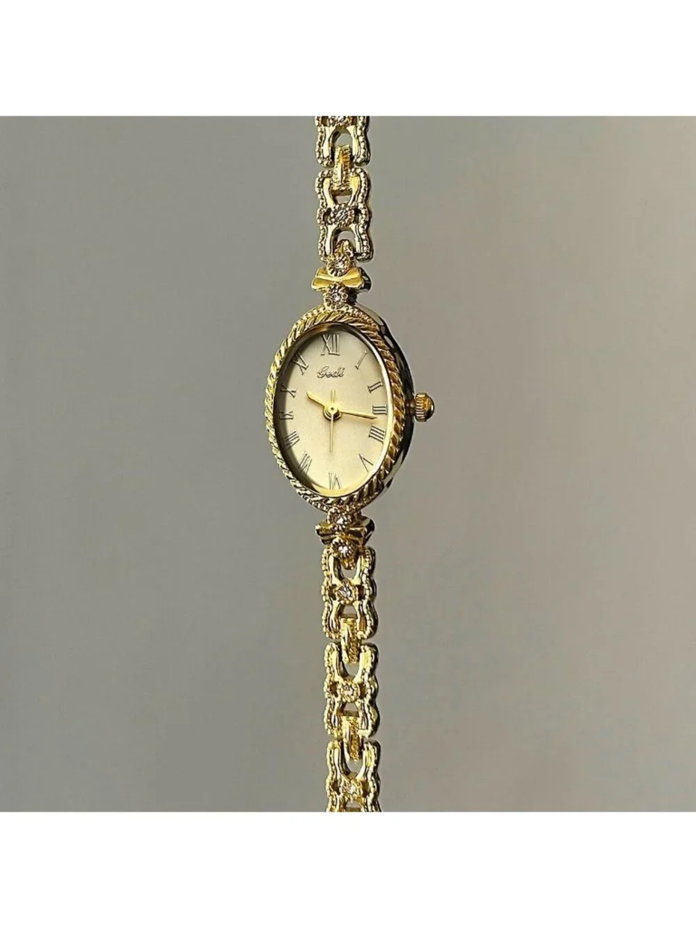 Women's Gold Oval Vintage Bracelet Small Quartz Dress Bangle Analog Watches